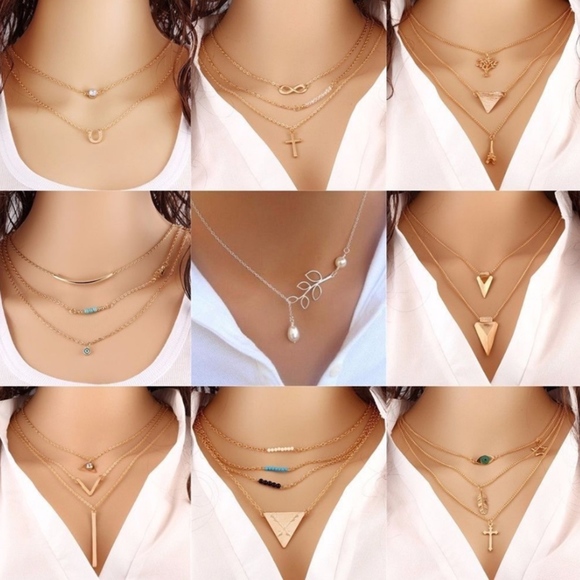 Gold Coin Bar CZ Triple Layered Boho Necklace - Picture 3 of 4